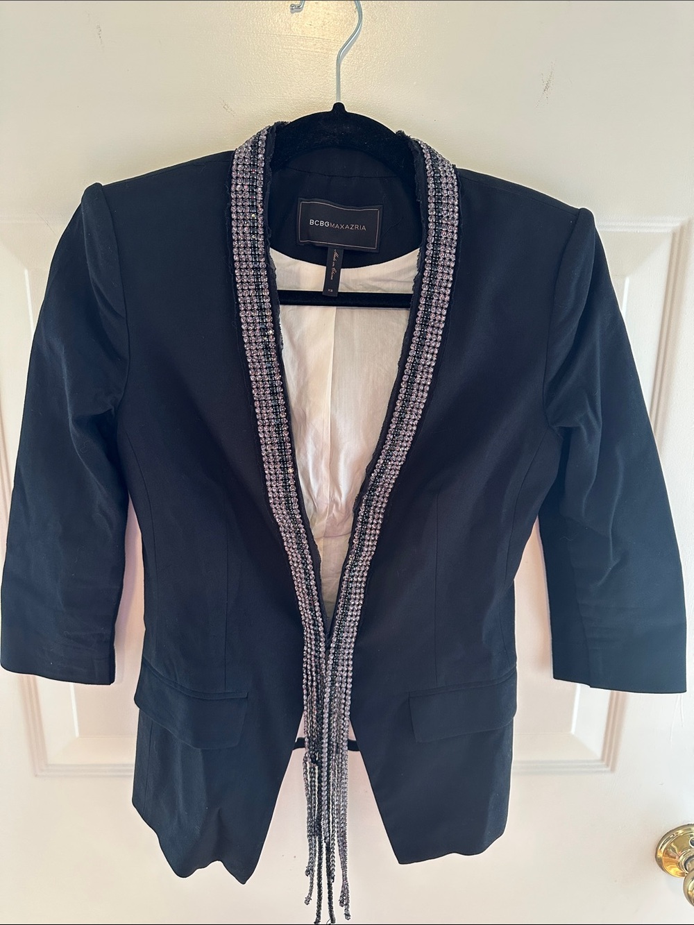 BCBGMaxAzria Black Rhinestone Beaded-Trim Blazer size XS good condition